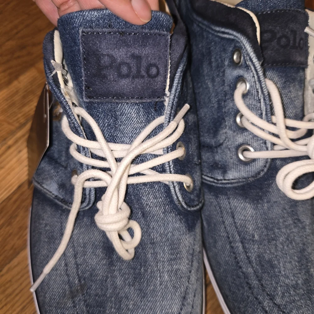 Polo by Ralph Lauren Men's Denim-Style Boat Shoes - Blue with White Laces